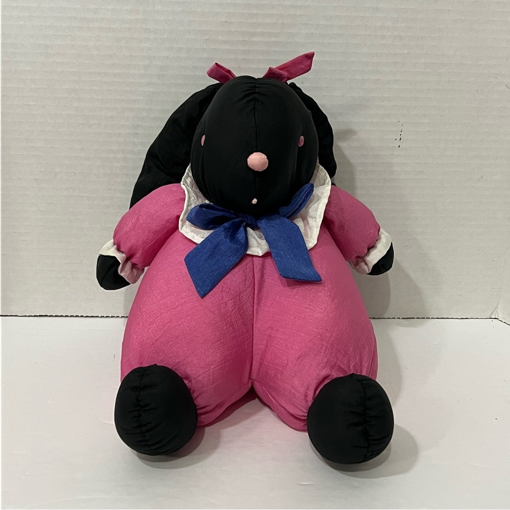 Nylon Black Easter Bunny Rabbit PLUSH Stuffed Animal Puffy Dept 56 Soft Toy Pink